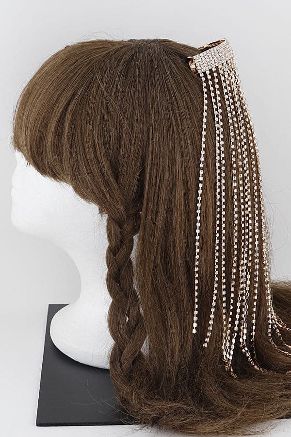 Pack of 6 Gold Clear Rhinestone Long Drop Hair Clips - Style 42027