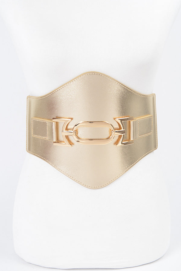 Pack of 6, 6578 Golden Faux Leather Wide Elastic Belts