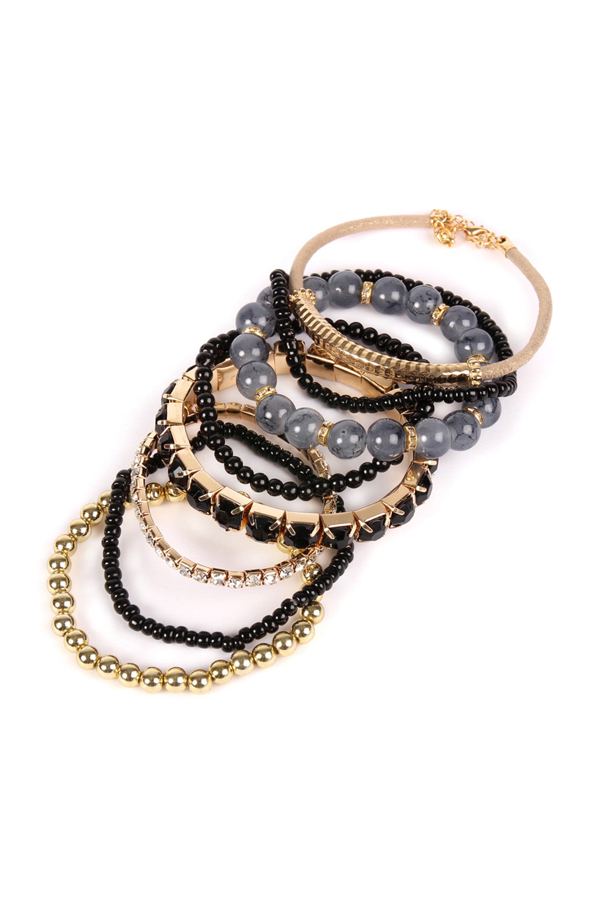 Pack of 6 Black and Multicolor Stretchable Bracelets - Jewelry Accessory