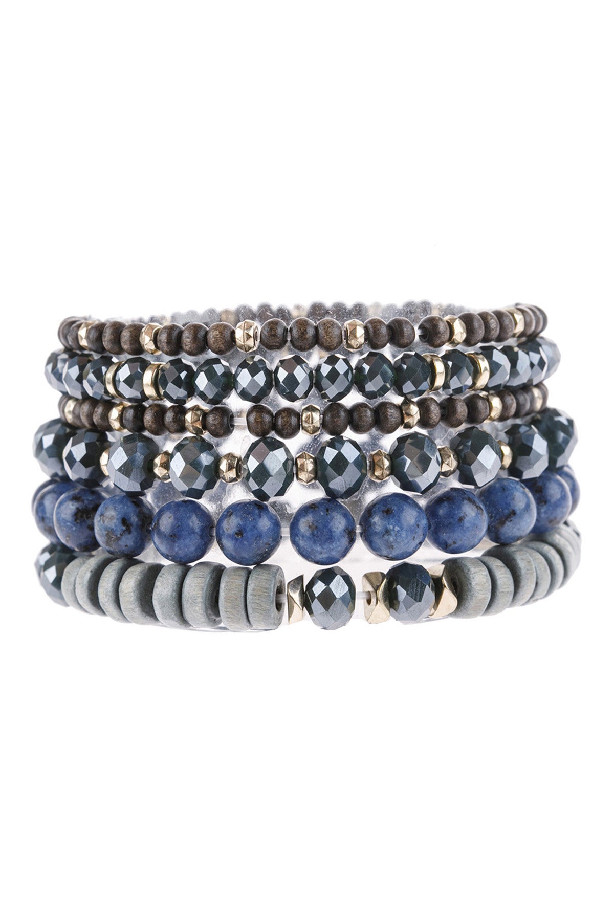 Stackable Blue Mix Charm Bracelet Set - Pack of Six Pieces