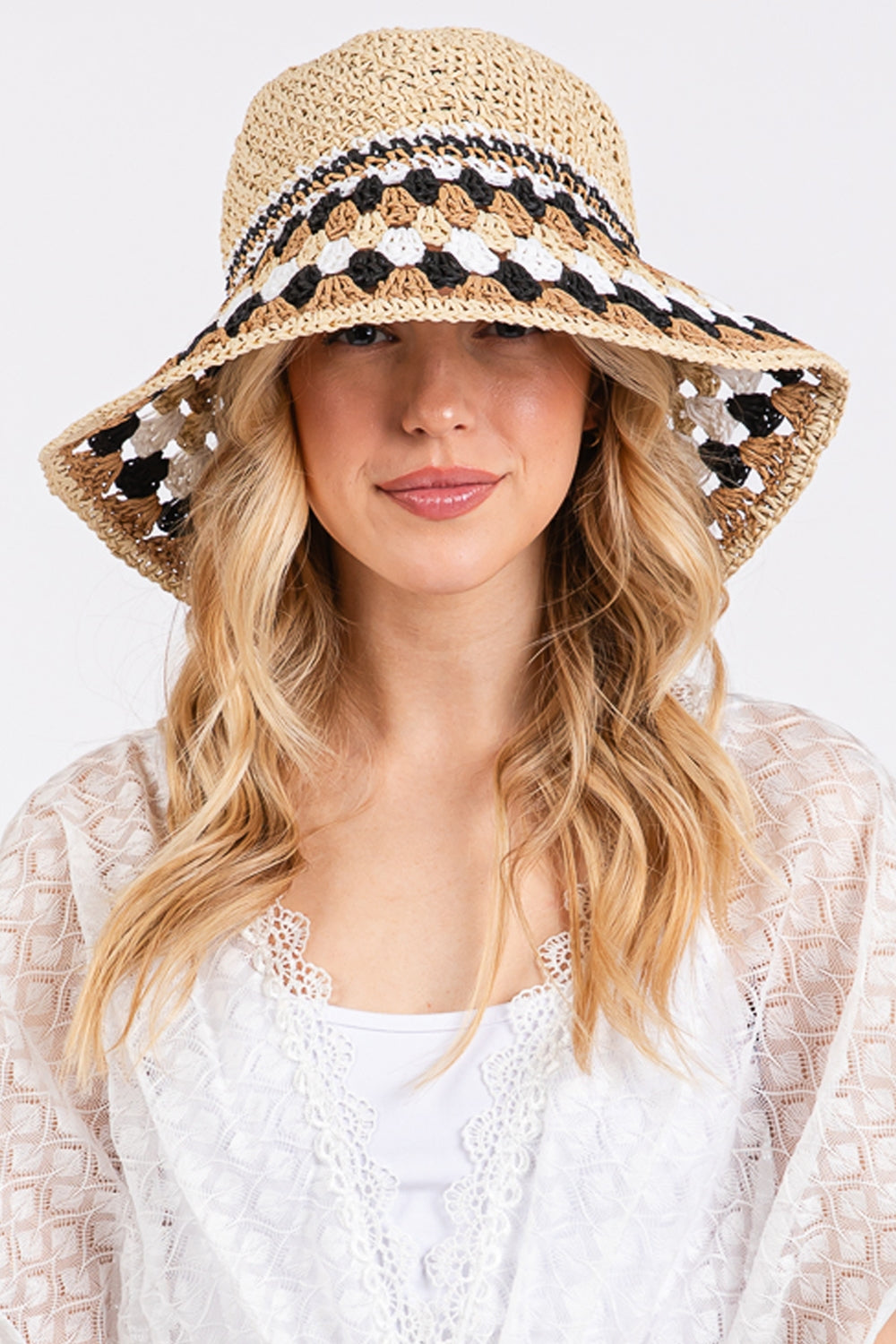 Stylish Multicolor Straw Bucket Hat in Black - Pack of Six Fashionable Hats