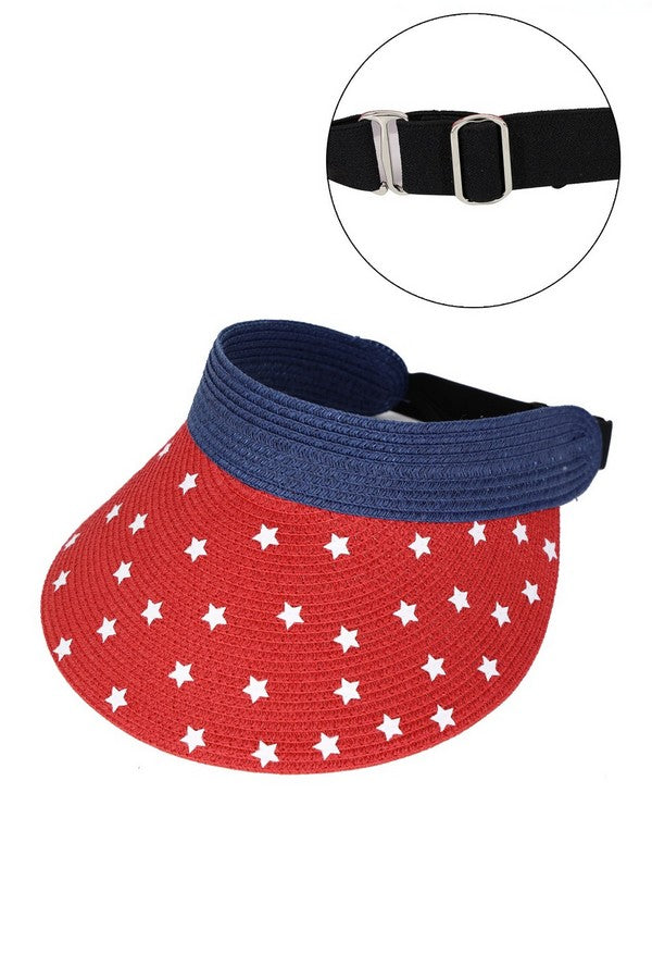 Set of 6 Red 3610 American Flag Roll - Up Sun Visors