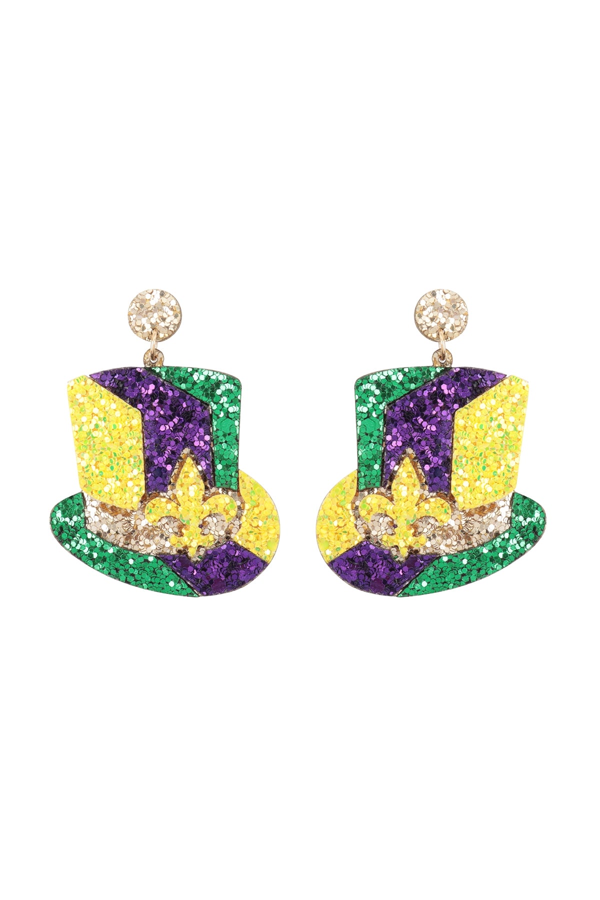 Multicolor Mardi Gras Party Glitter Hat Decorative Earrings - 5 Sets in a Pack of 6