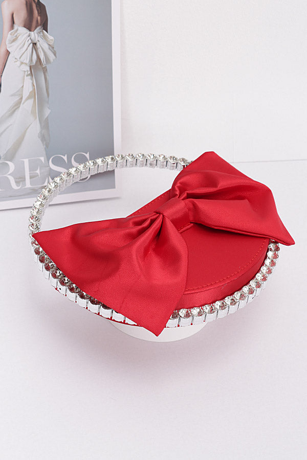 Set of 3 Satin Ribbon Round Rhinestone Metal Clutches in Black Color
