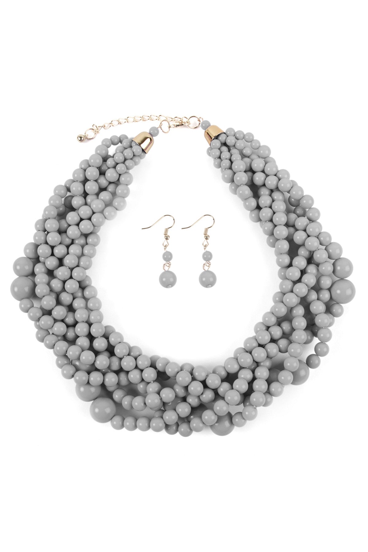 Light Gray Multiple Strand Bubble Style Choker Necklace and Earring Jewelry Set - Pack of Six Pieces