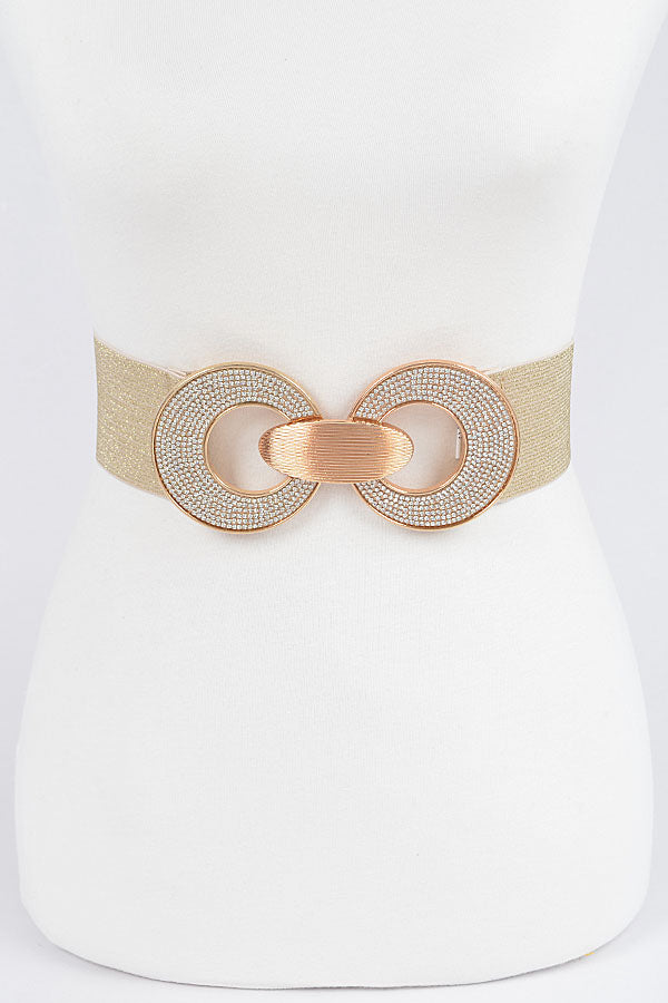 Set of 6 Gold - Colored Rhinestone Two - Buckle Elastic Belts