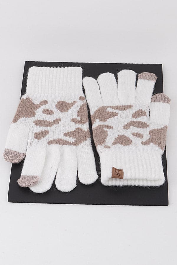 Pack of 6 Black Cow Print Winter Gloves - 070021