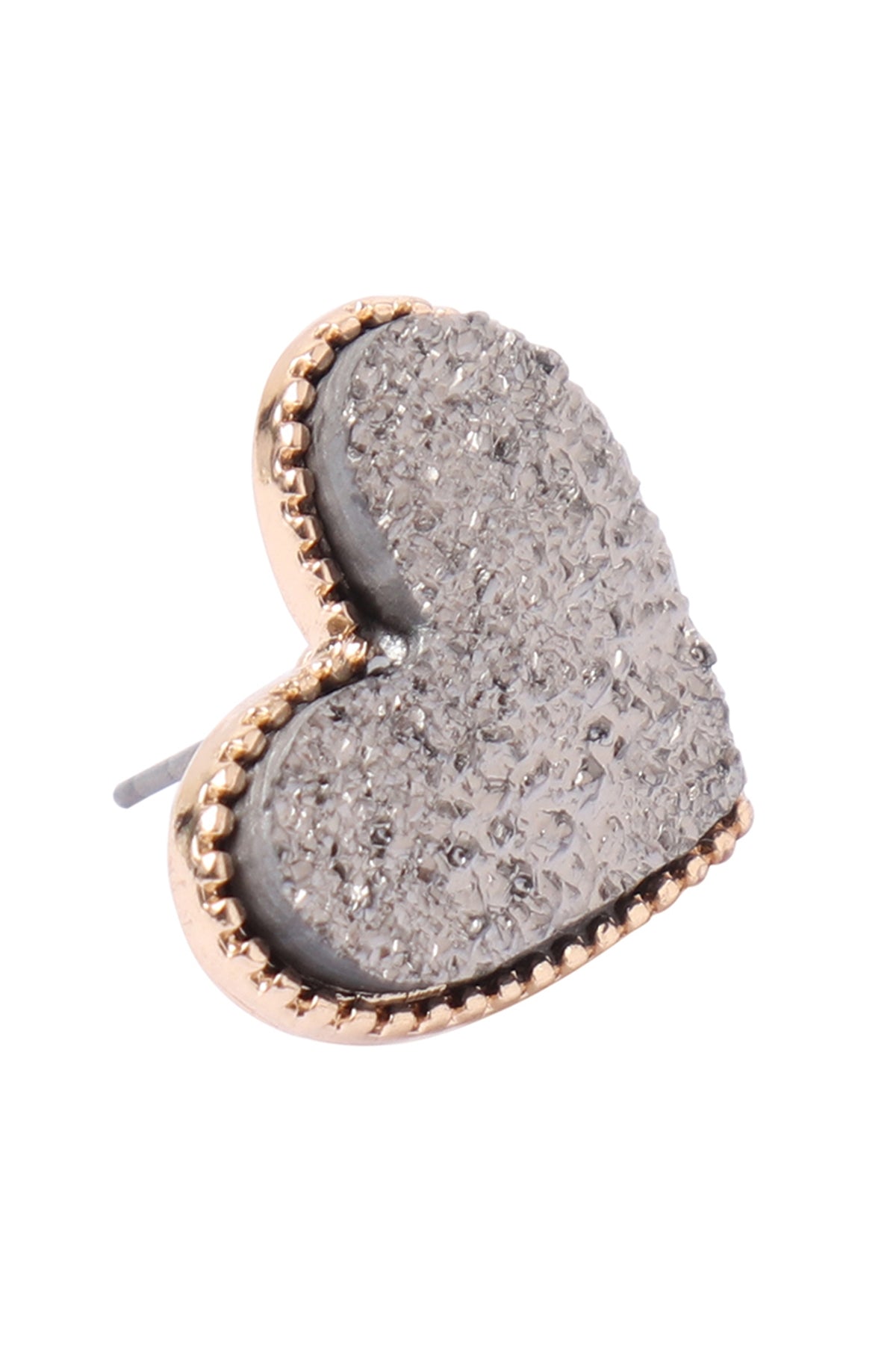Gold Hematite Heart Druzy Post Earrings - Set of Six Pieces