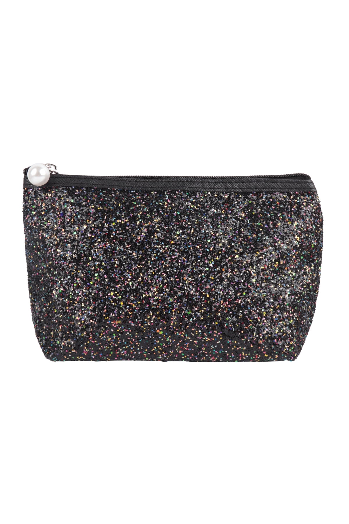 Black Glittery Cosmetic Pouch Bags - Set of 6 for Makeup Storage