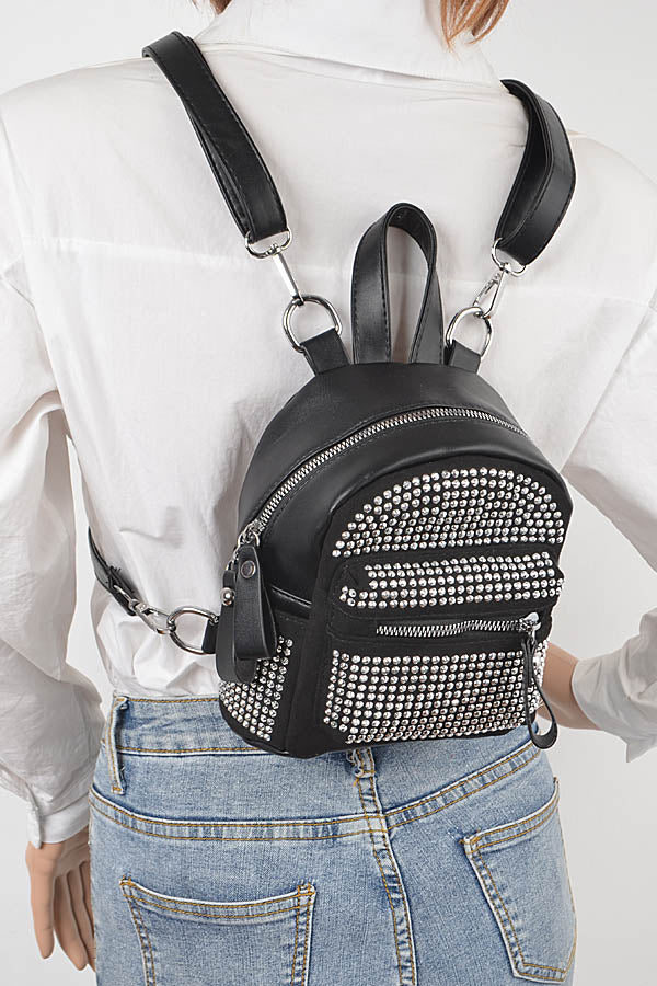 Set of 3 Stylish Black 3111 Rhinestone Backpacks