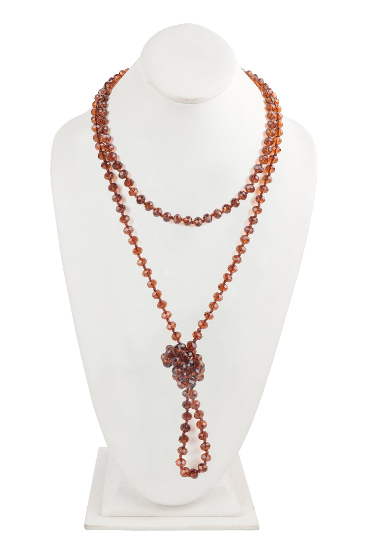 Handmade Longline Knotted Crystal Necklace in Brown - Set of 6 Pieces