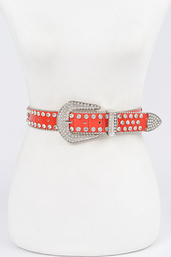 Red Multi - Metal Stone Studded Belts - Pack of 6