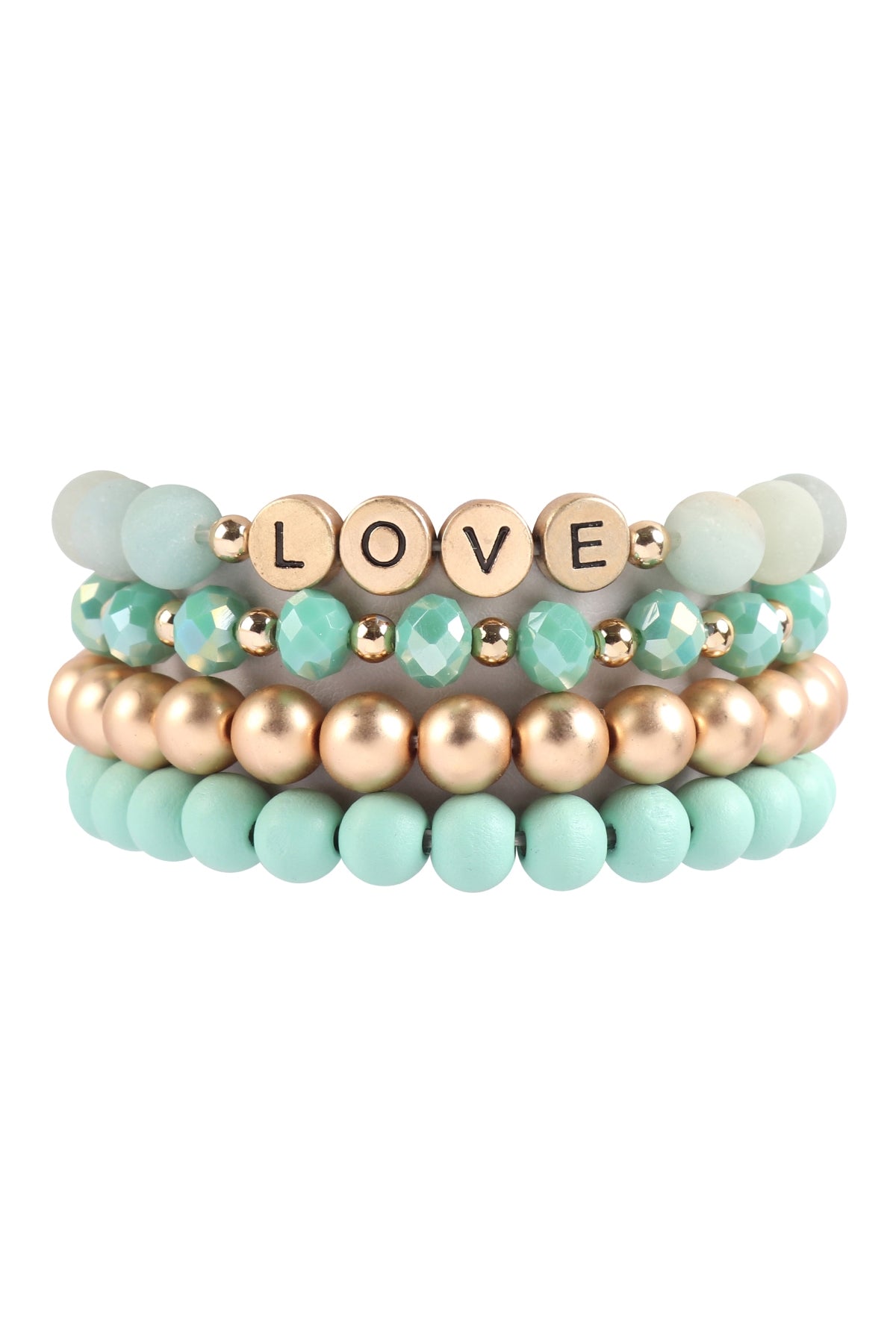 Pack of 6 Amazonite Love Charm Multiline Beaded Stretch Bracelets for Fashion Accessory