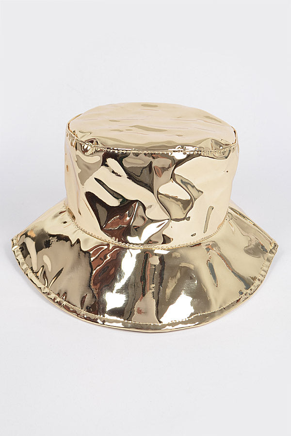 Set of 6 Stylish 2261 Gold Mirror Faux Leather Bucket Hats