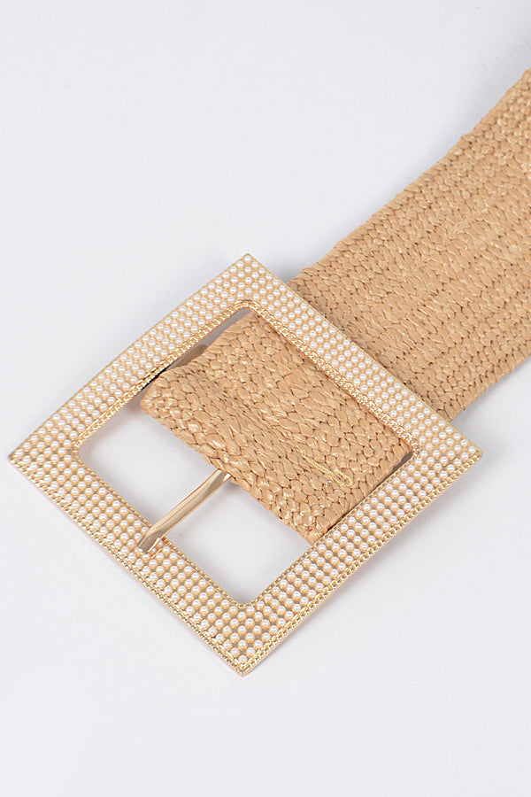 Pack of 6 Khaki - 5797 Pearl Buckle Elastic Belts