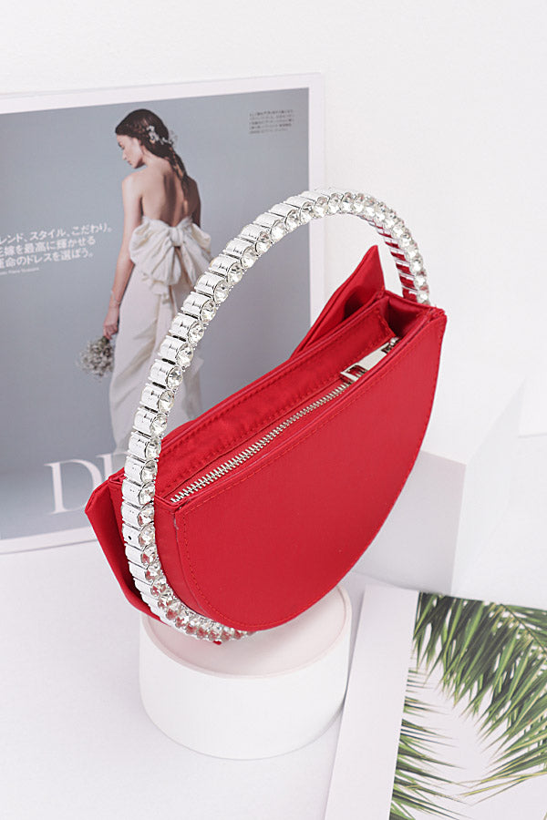 Red Satin Ribbon Round Rhinestone Metal Clutch - Pack of 3