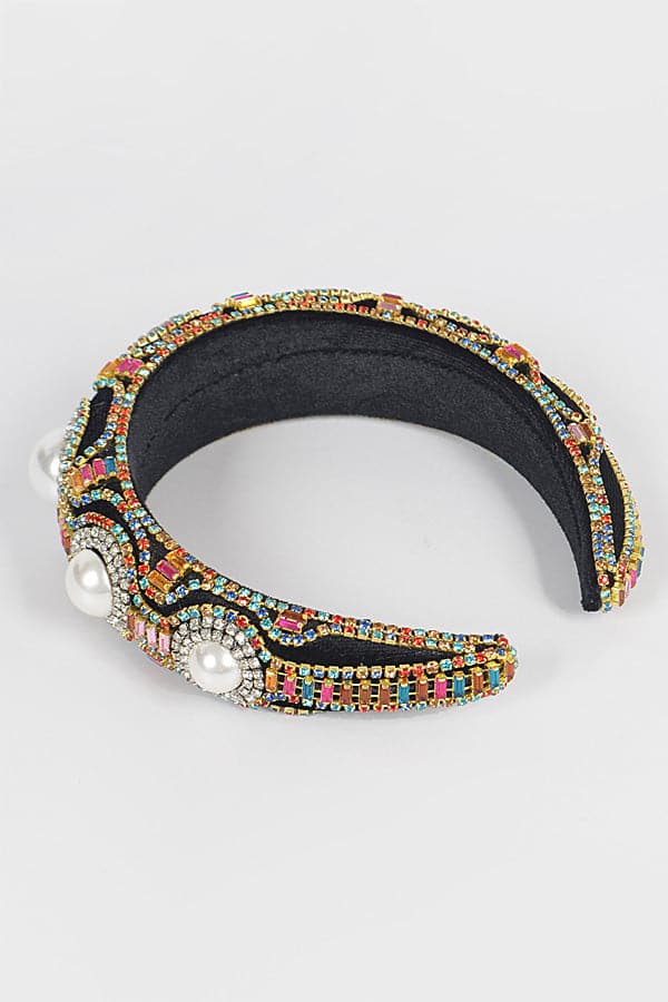 Pack of 6 Multicolored 5602 Big Pearl and Multi Stone Headbands