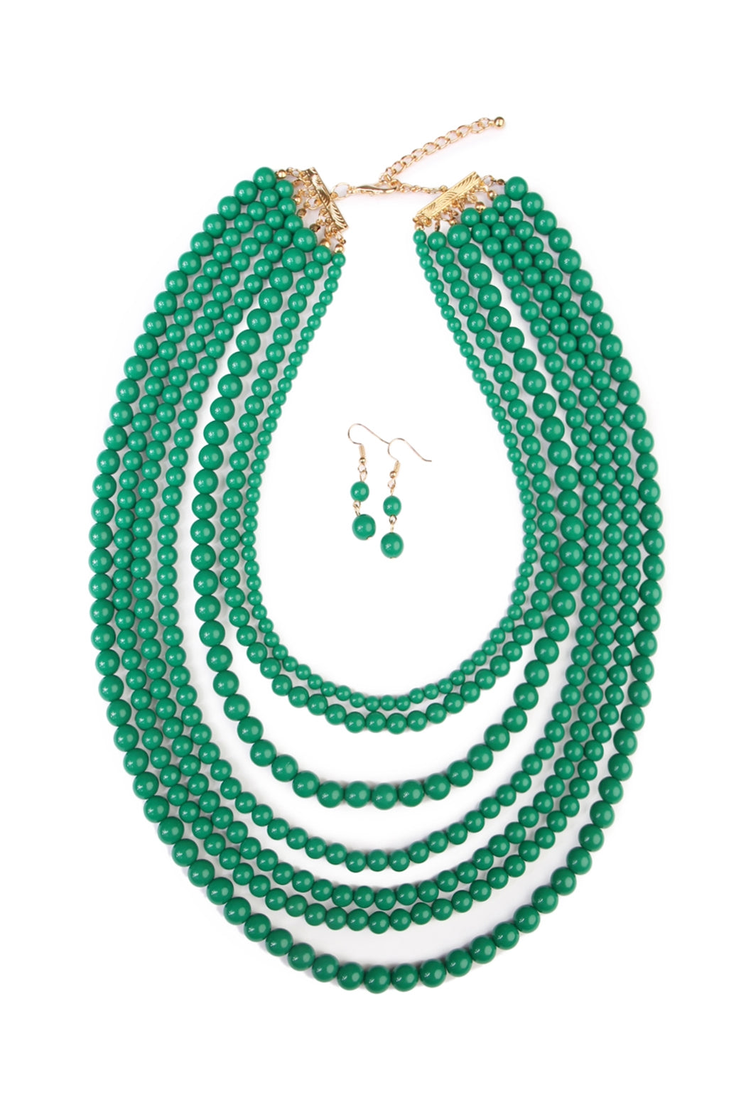 Gorgeous Multilayered Acrylic Emerald Jewelry Set - Necklace and Earring Combo, Pack of Six Pieces