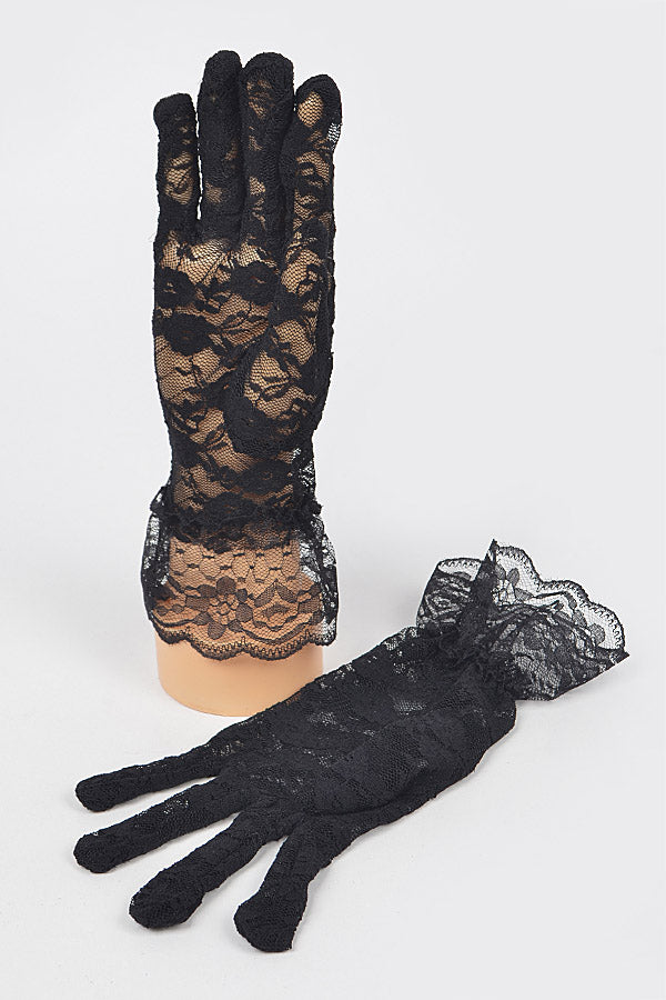 Set of 6 Delicate Black Lace Gloves - 9248