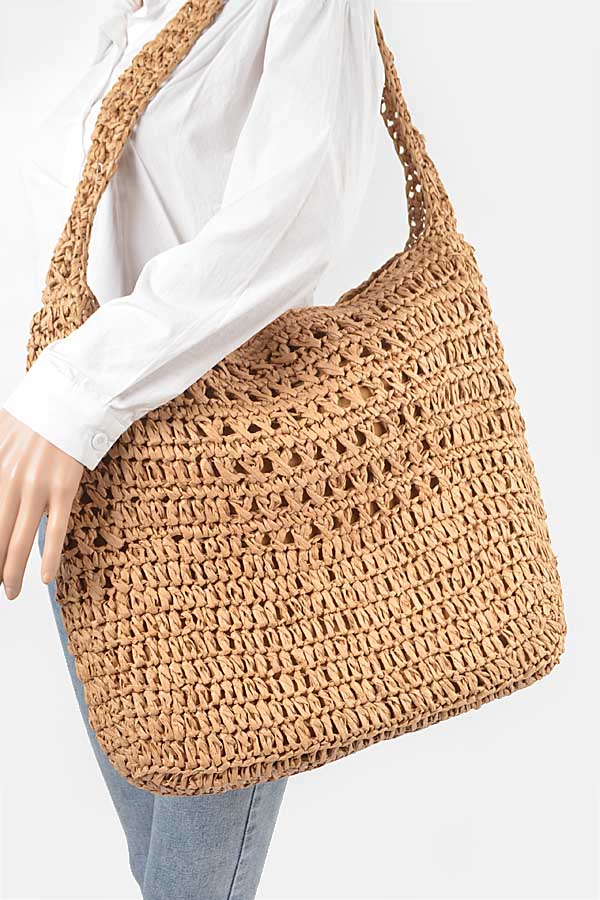 Set of 3 Faux Straw 8211 Oversized Khaki Shoulder Bags
