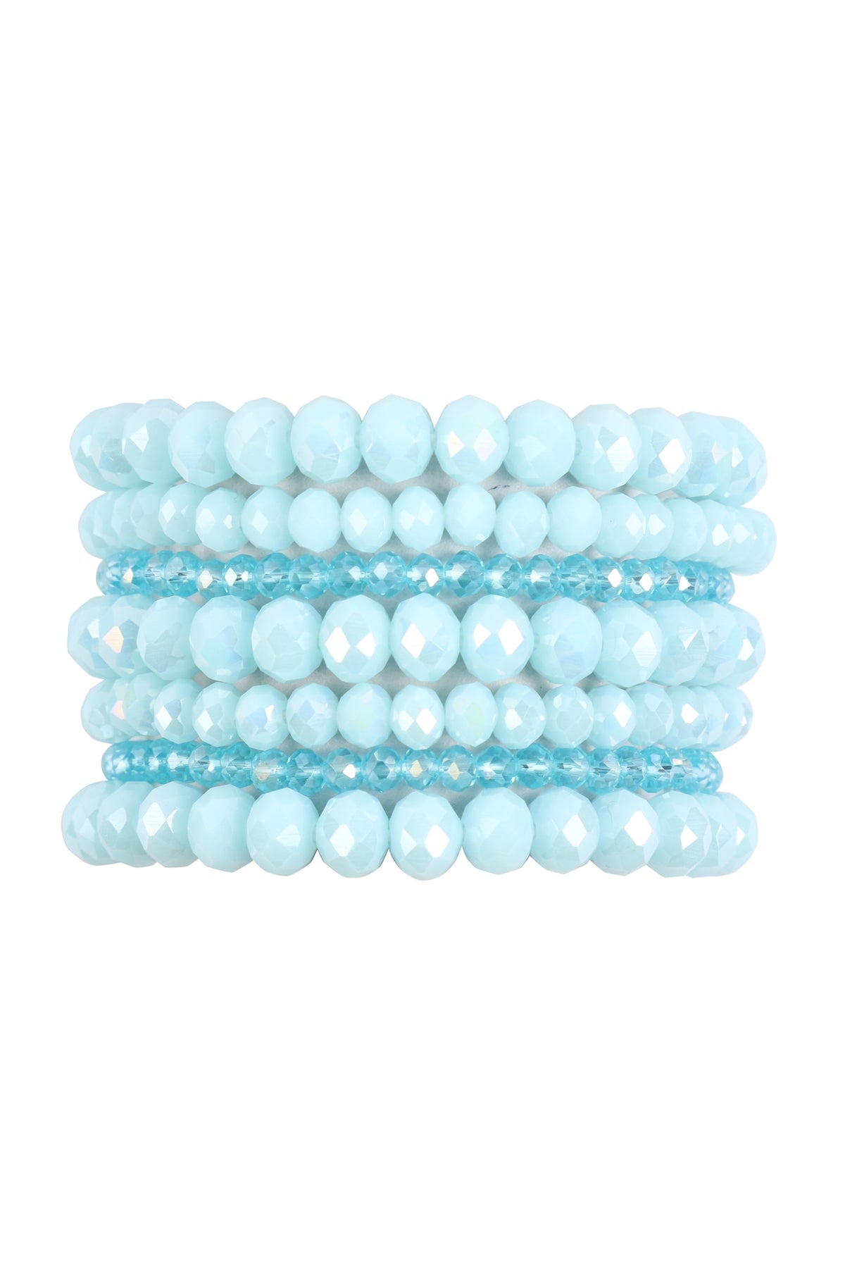 Light Blue Glass Beaded Stretch Bracelets - Set of 6 Pieces