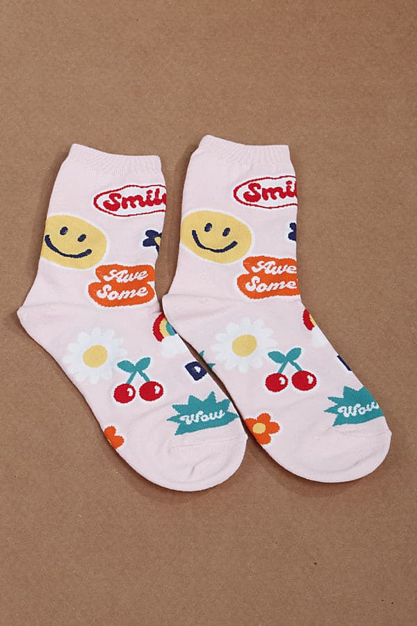 Pack of 6 - 591 Pink Awesome Smile Socks