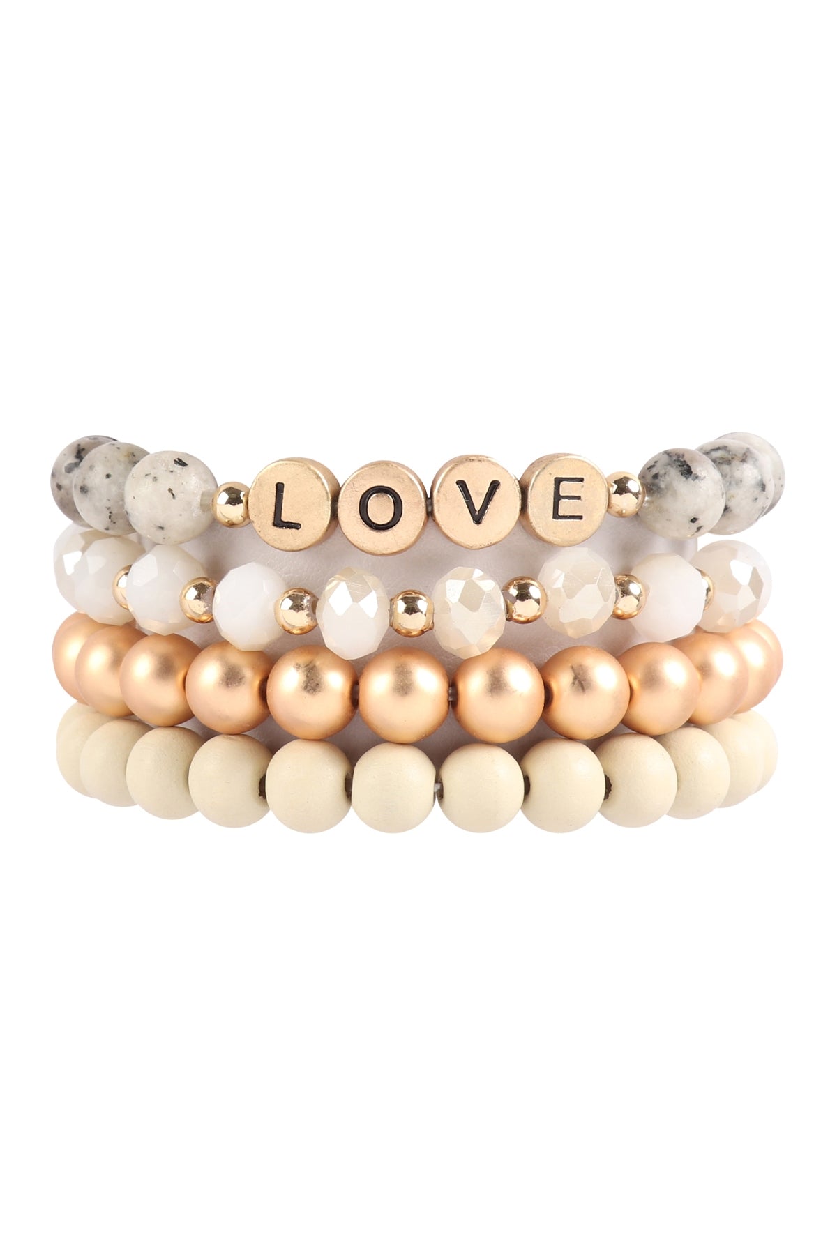 Natural Love Charm Multiline Beaded Bracelet Set - Pack of Six Pieces