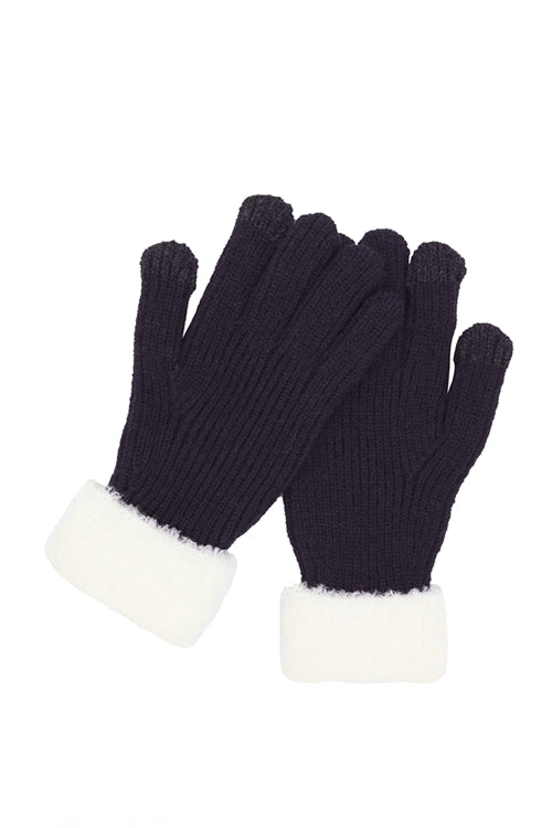 Black Smart Touch Knit Faux Fur Cuff Gloves - Pack of Six for All-Weather Use