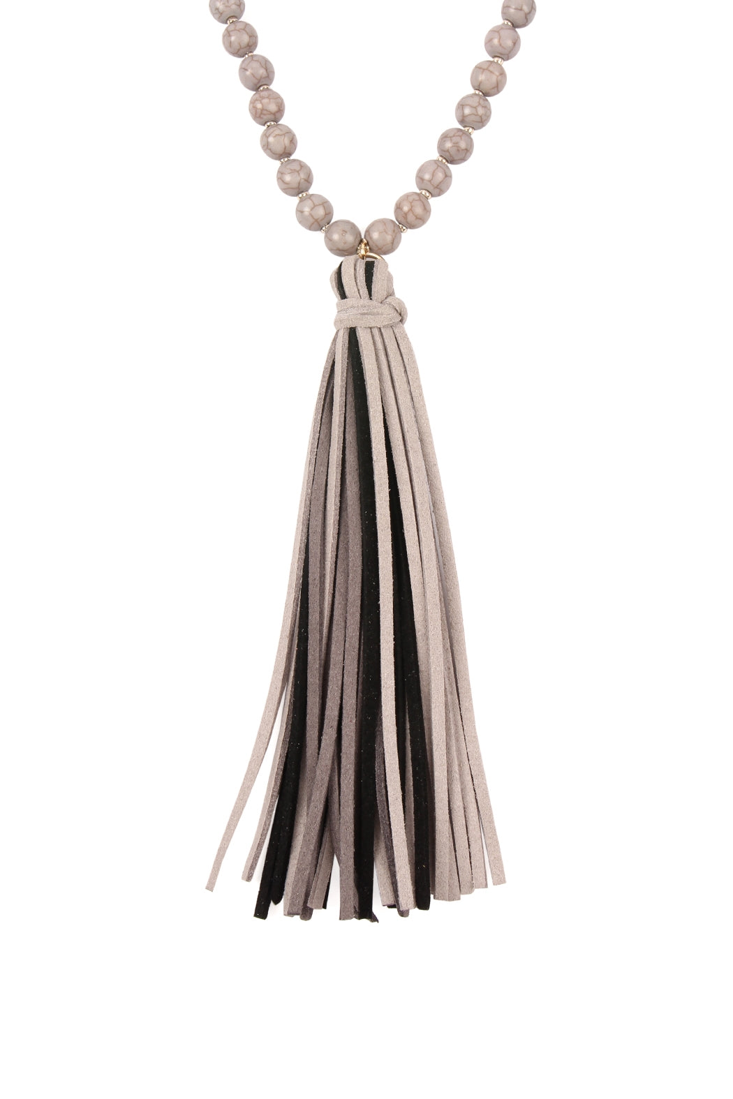 Pack of 6 Stylish Gray Necklaces Made with Colorful Natural Stone and Glass Beads and Tassels