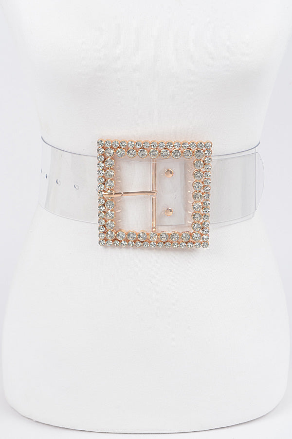 Set of 6 Clear 2938 Multi - Rhinestone Buckle Plus - Size PVC Belts