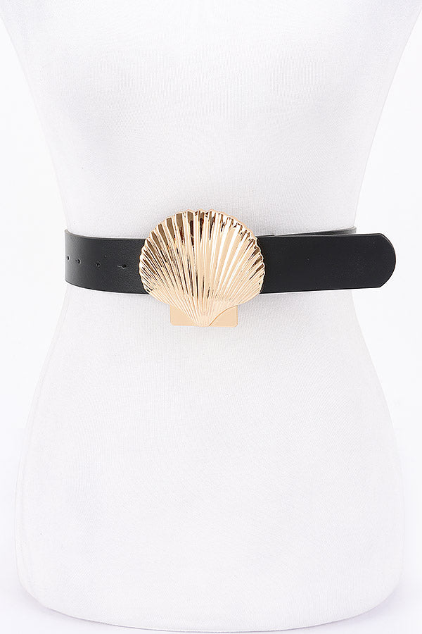 Set of 6 1788 Black Faux Leather Large Metal Shell Buckle Belts