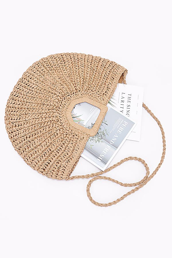 Set of 3 Handmade Faux Straw Handle Bags in Khaki 3511