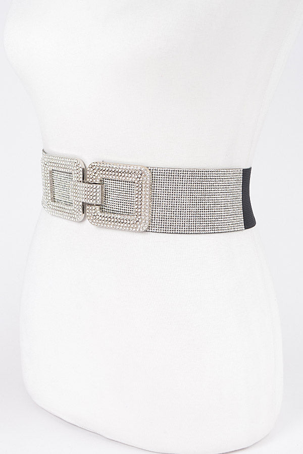 Set of 6 - 3568 Black Transparent Rhinestone Elastic Belts