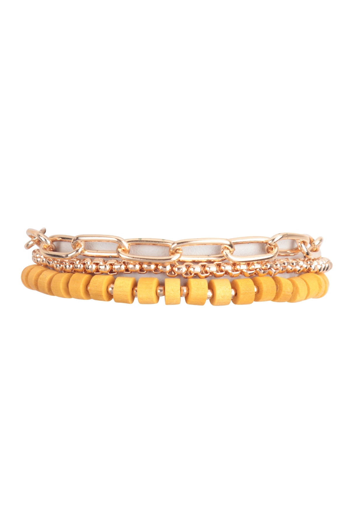 Yellow Wood Bead Chain Layered Bracelets - Set of Six for Fashion Lovers