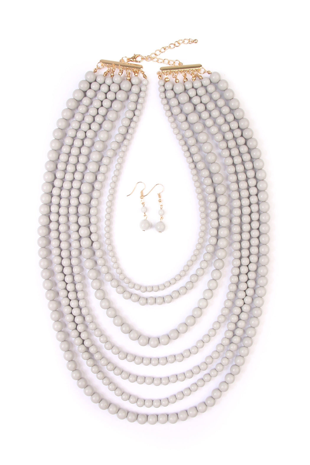 Set of 6 Multilayer Light Gray Acrylic Necklace and Earring Combo