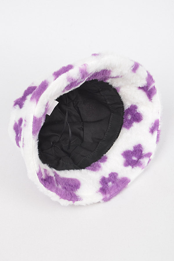 Pack of 6 Faux Fur Printed Purple Bucket Hats - Style 4271