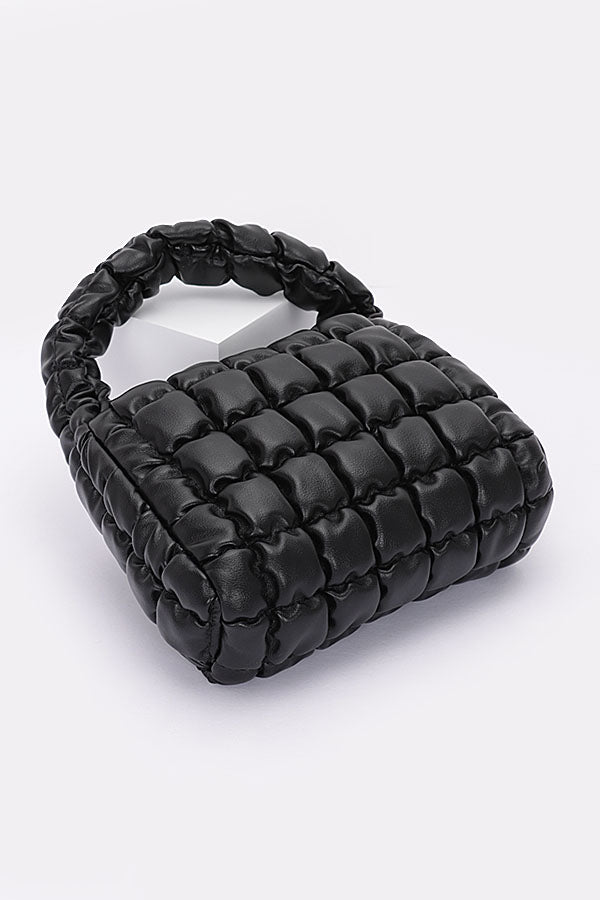 Set of Three 3426 Black Quilted Faux Leather Padded Handle Bags