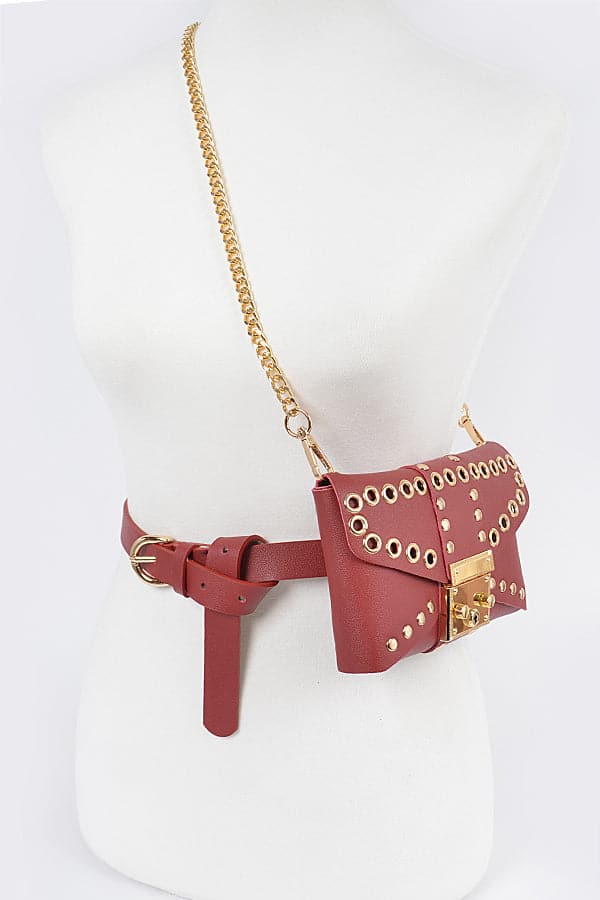 Pack of 3 Fashionable Burgundy Reverse Holed Fanny Packs - Style 8957