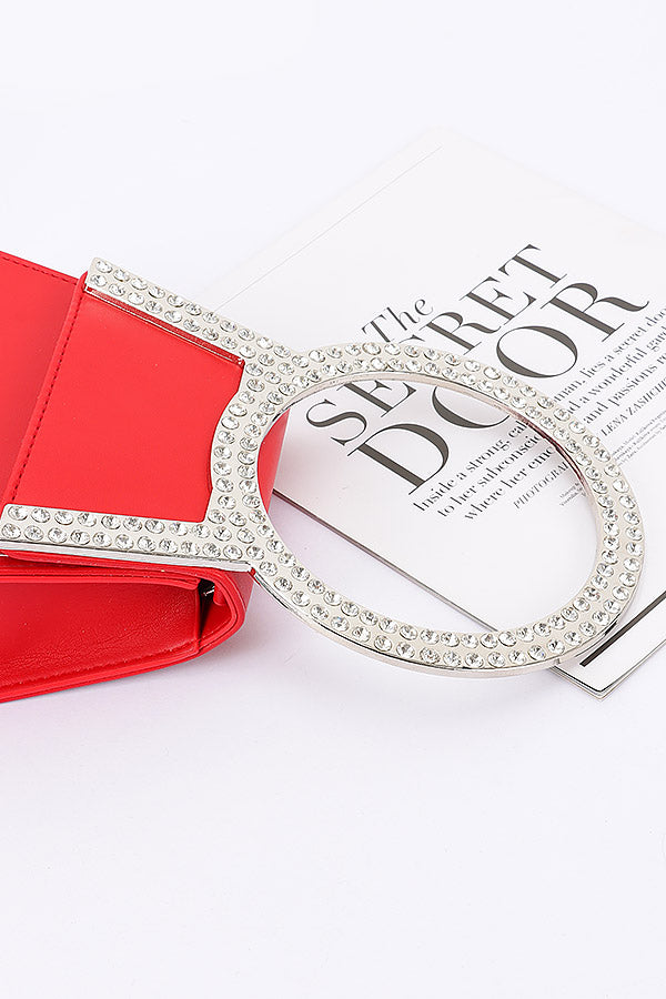 Set of 3 Stylish Black Rhinestone Metal Handle Flap Bags