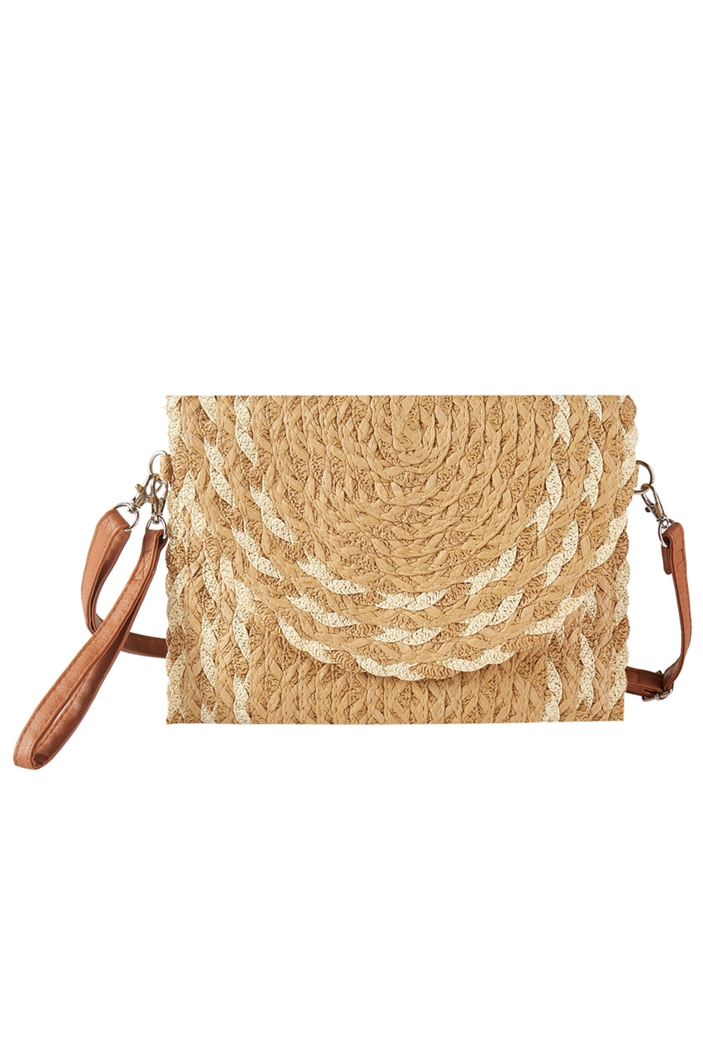 Pack of 6 Taupe Mixed - Colored Detailed Straw Clutch and Crossbody Bags