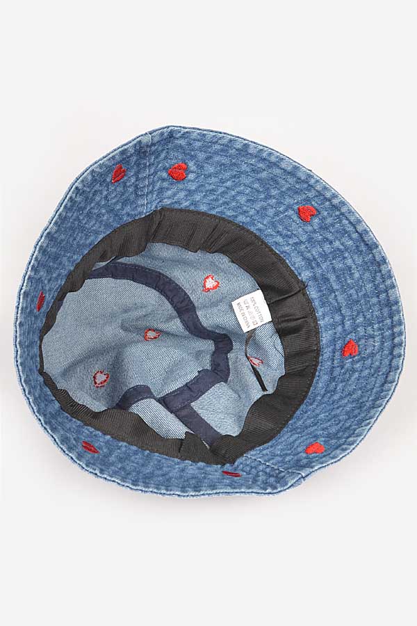 Pack of 6 Medium Blue Denim Heart Embroidery Bucket Hats