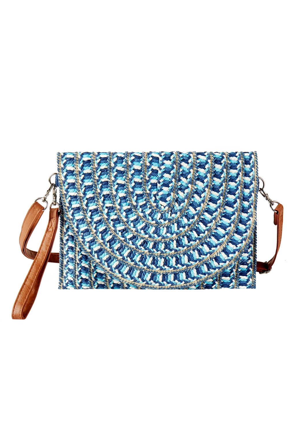 Navy Multi - Colored Straw Clutch and Crossbody Bags - Set of Six