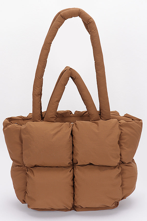 Set of 3 1611 Camel Nylon Quilted Padded Tote Bags