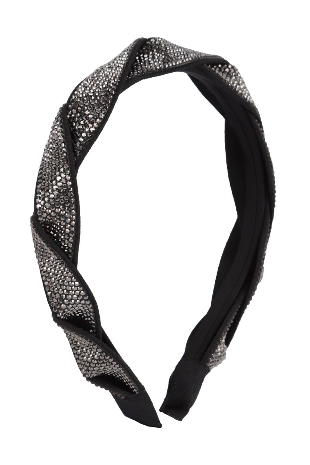 Pack of 6 Black Shiny Braided Rhinestone Headbands