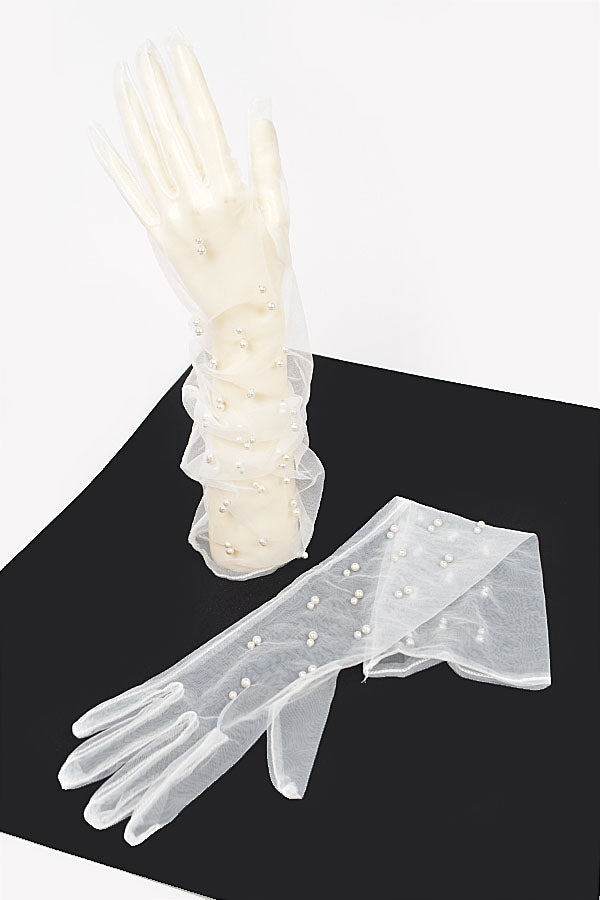 Set of 6 Mesh Long White Gloves - Style 6858