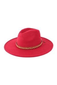 Stylish Fashionable Brimmed Hat with Braided Leather Straps in Burgundy Color - Pack of Six Pieces