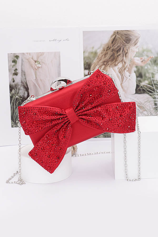 Pack of 3 Red 1626 Rhinestone Hotfix Ribbon Nylon Hard Case Clutches