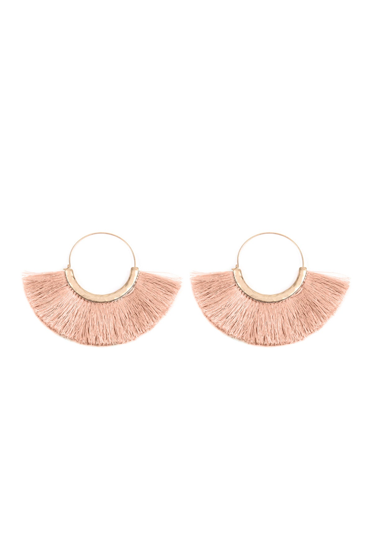 Set of 6 Dusty Pink Hoop Earrings with Fan Tassels