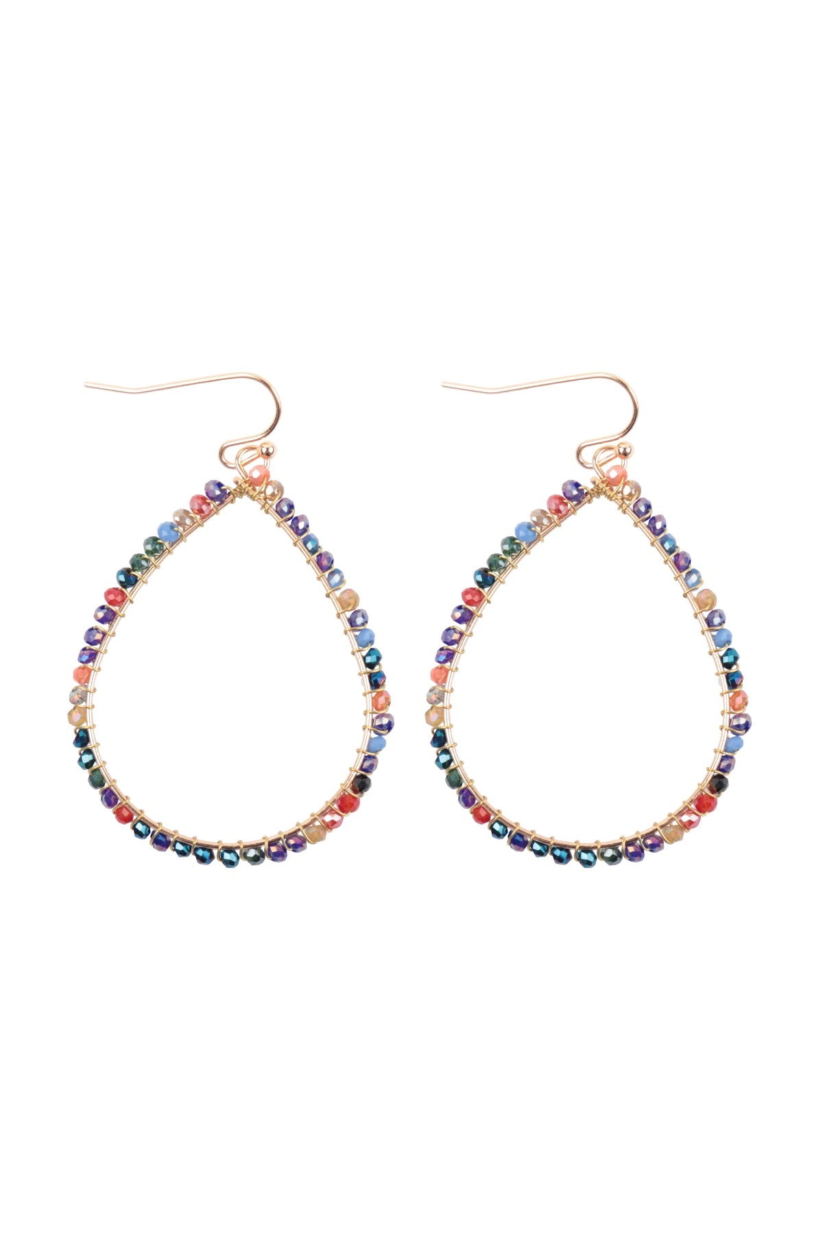 Multicolor Wire Teardrop Glass Bead Fish Hook Earrings - Set of 6