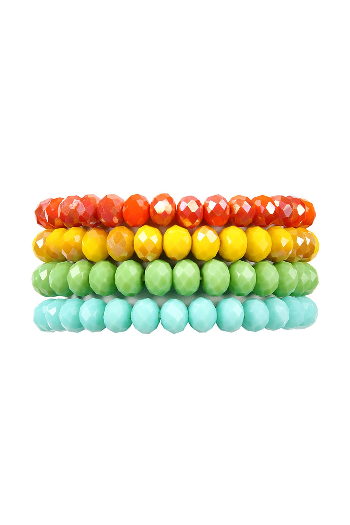 Pack of 6 Multicolored Four - Row Crystal Glass Beads Stretch Bracelets, a Fashion Jewelry Accessory
